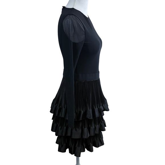 Alice + Olivia sheer mid length pleated ruffle dress with long sleeves, size 4 - Picture 3 of 6